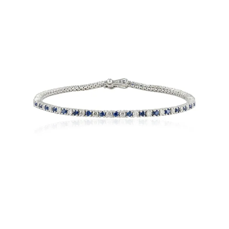 18K Gold Sapphire & Diamond Sleek Bracelet