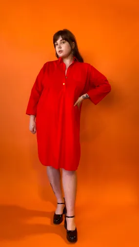 1980s Bright Red Shirtdress, sz. 3XL