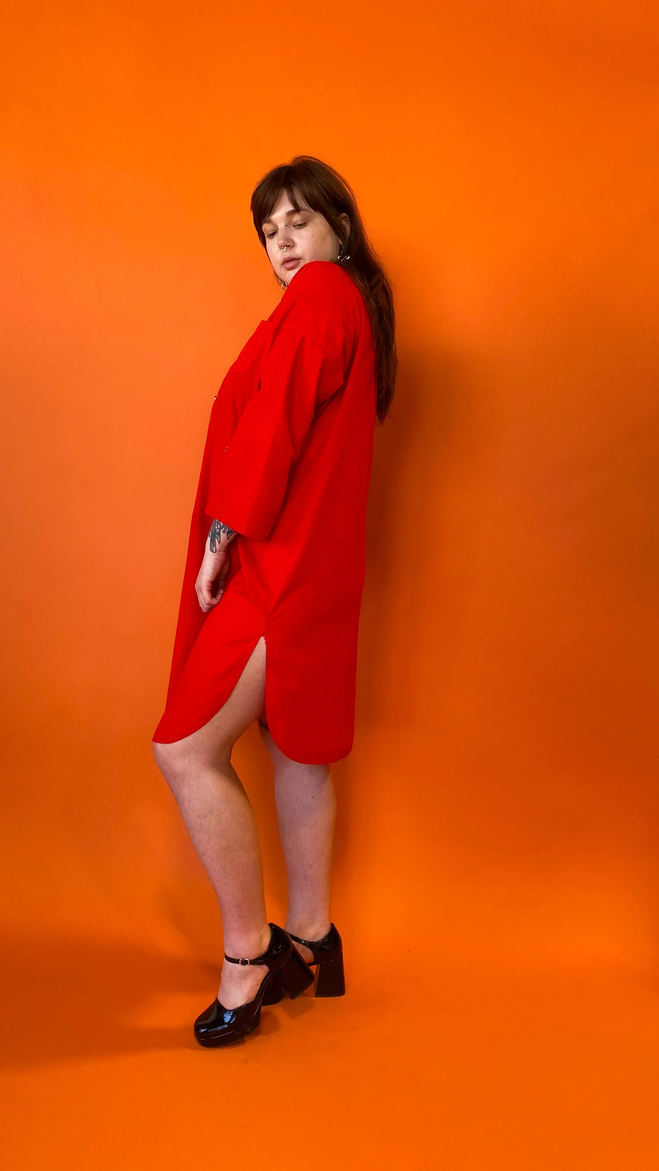 1980s Bright Red Shirtdress, sz. 3XL