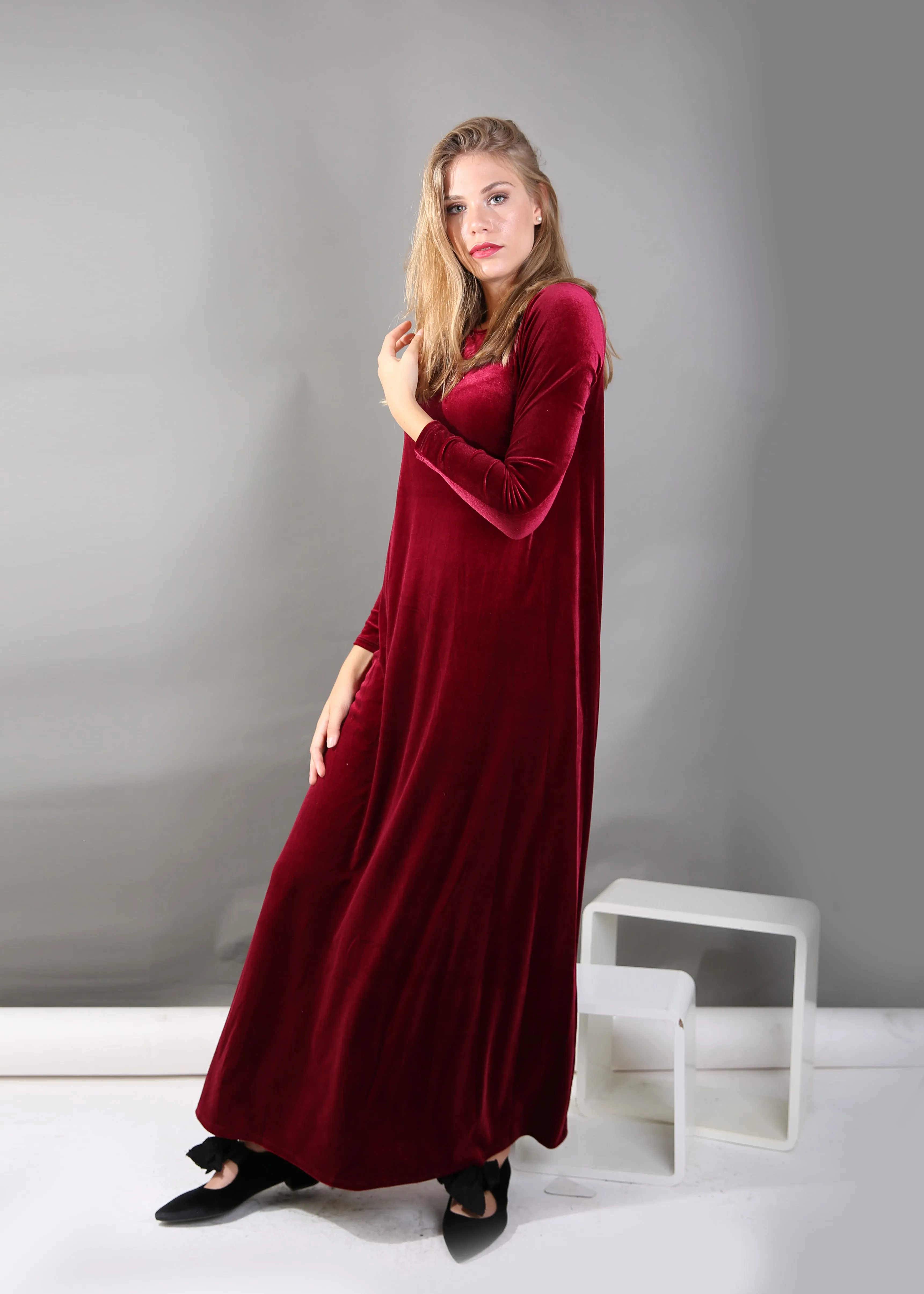 A-line Maxi Velvet Dress