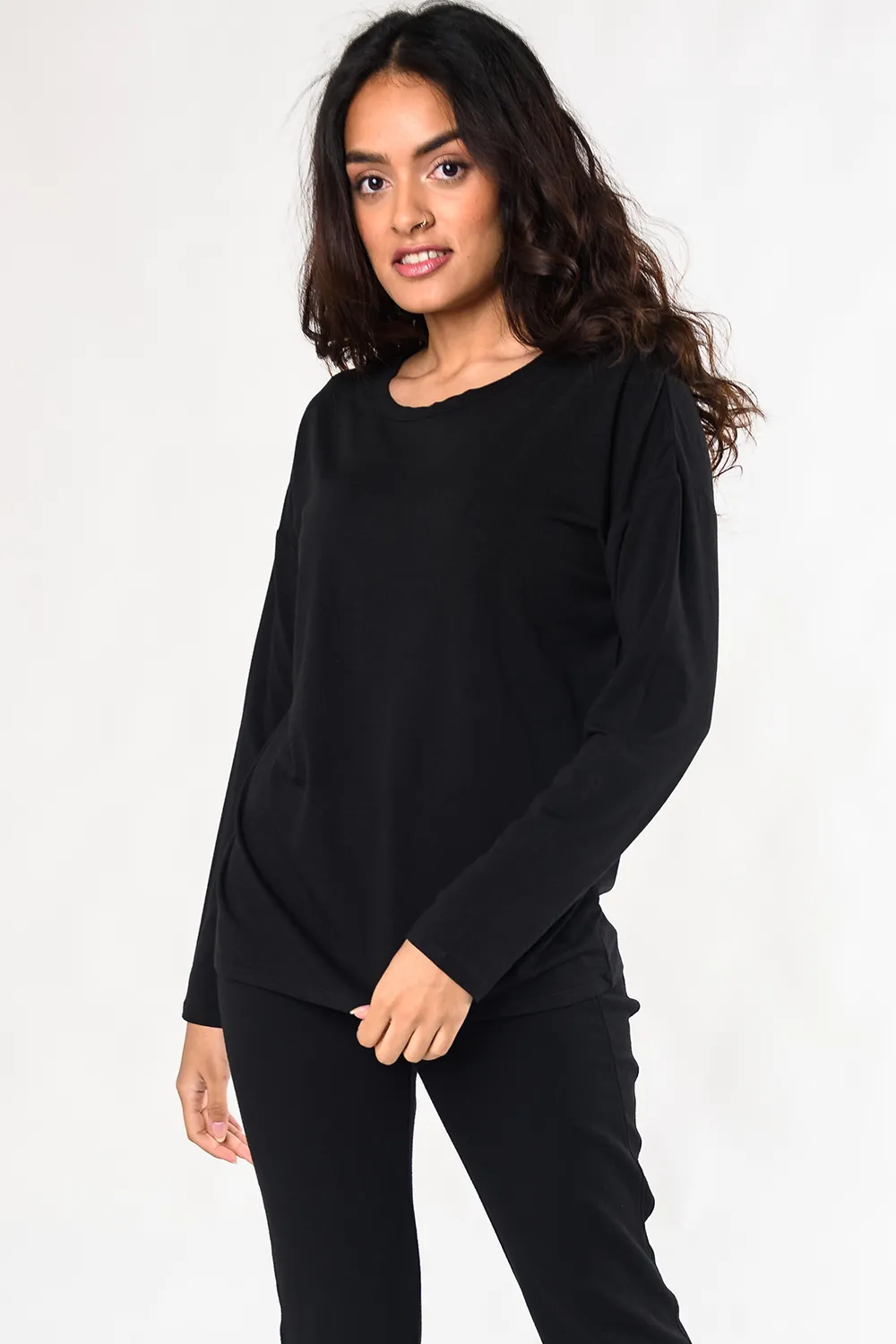 Anita Relaxed Bamboo Crew Top - Black