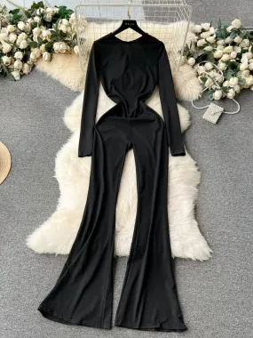 Avant-Garde Allure Sleek Black Bell-Bottom Jumpsuit