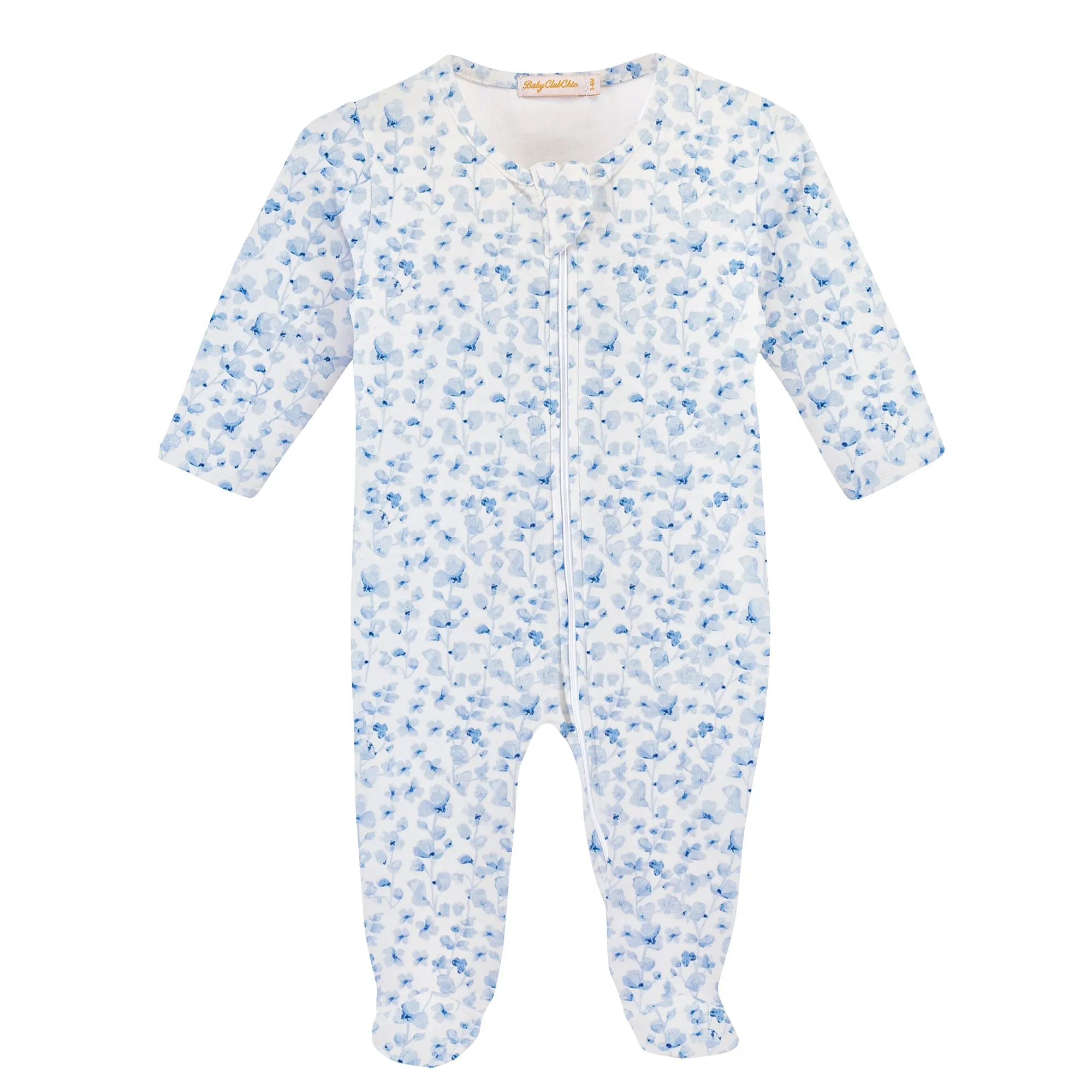 Baby Club Chic - Blue Begonias Zip Footie