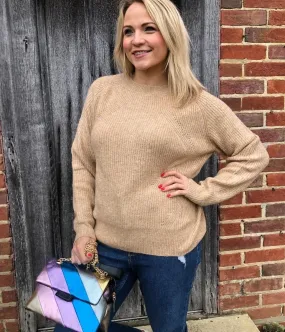 Beige Ribbed Relaxed Jumper