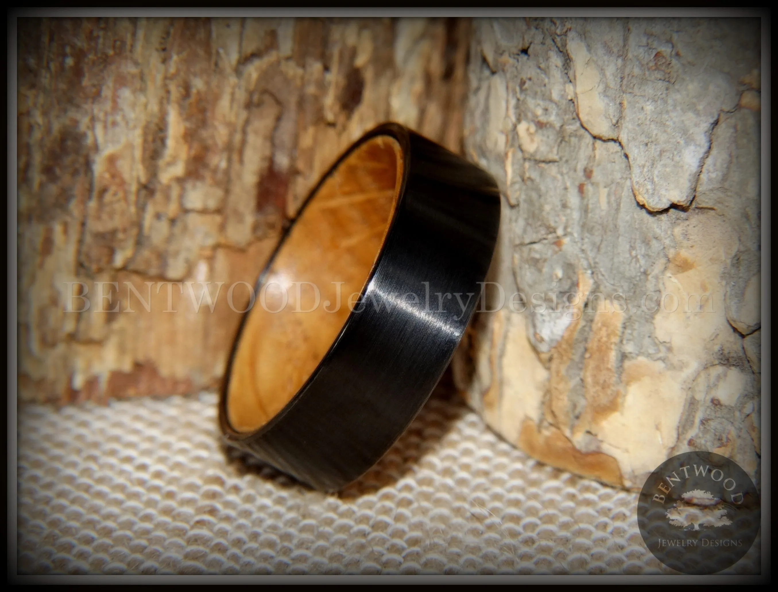 Bentwood Ring - Rugged & Refined Whiskey Oak and Tungsten Carbide Black