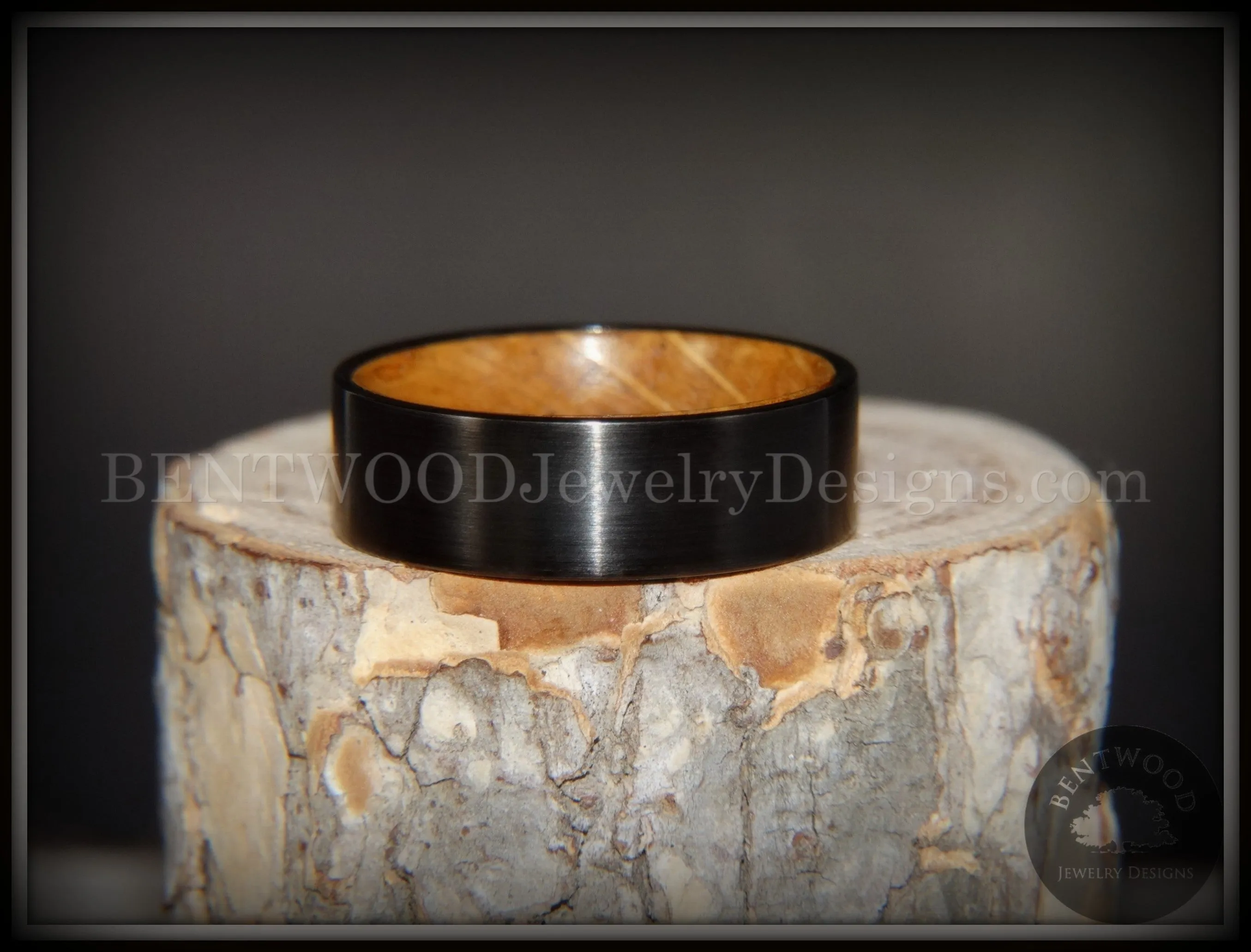 Bentwood Ring - Rugged & Refined Whiskey Oak and Tungsten Carbide Black