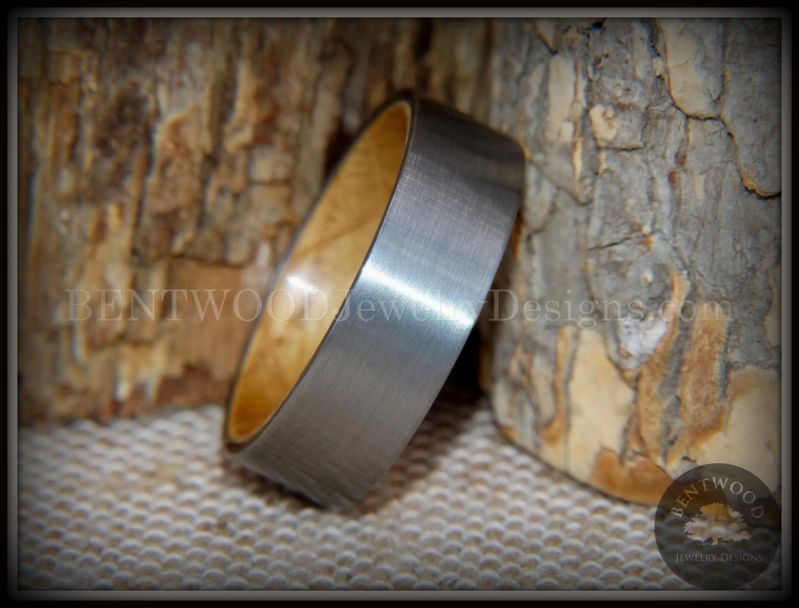 Bentwood Ring - Rugged & Refined Whiskey Oak and Tungsten Carbide Silver