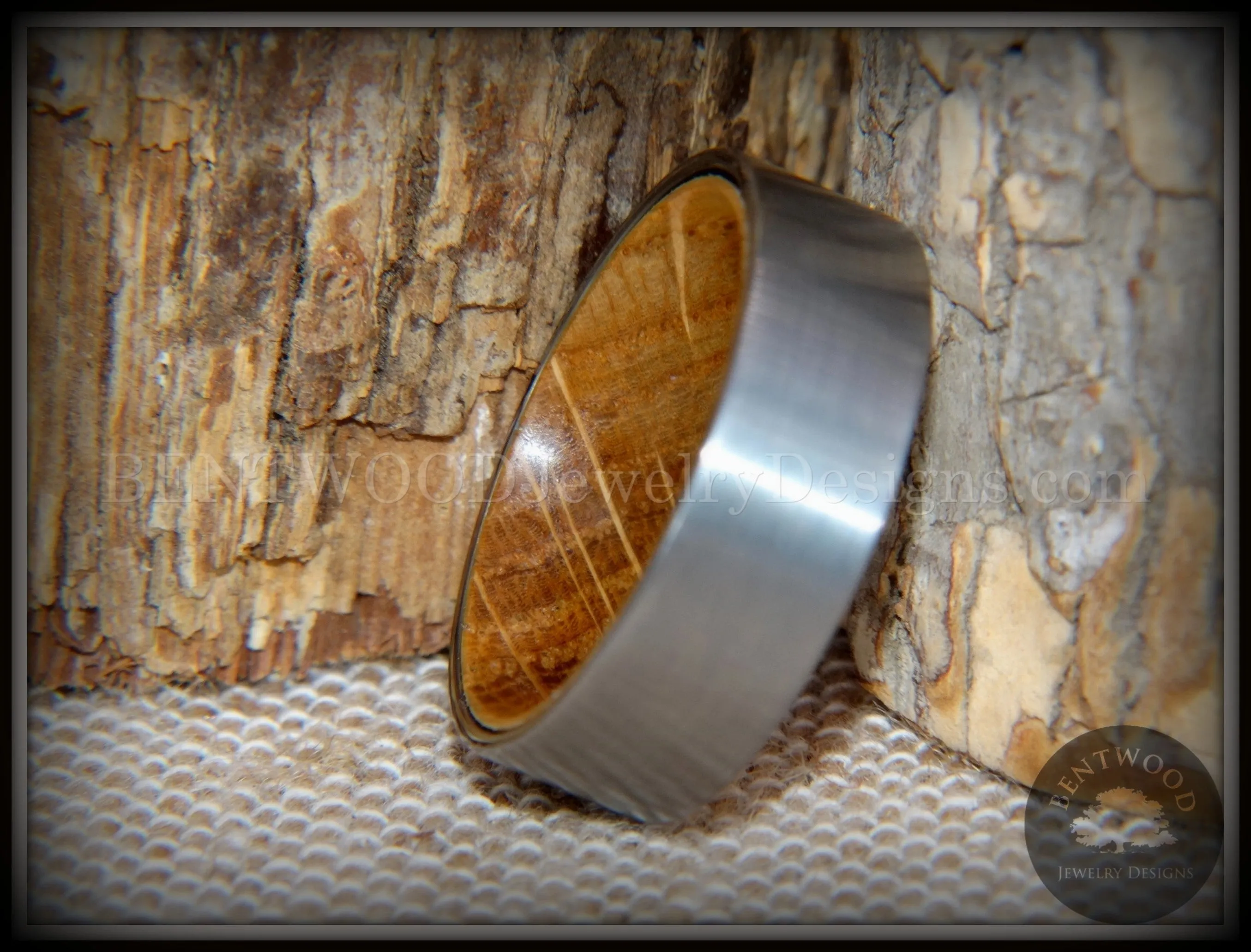 Bentwood Ring - Rugged & Refined Whiskey Oak and Tungsten Carbide Silver