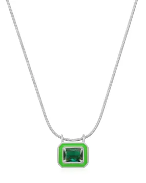 Bezel Pendant Necklace- Bright Green- Silver