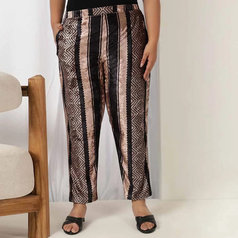 Black Beige Stripe Velvet Pant