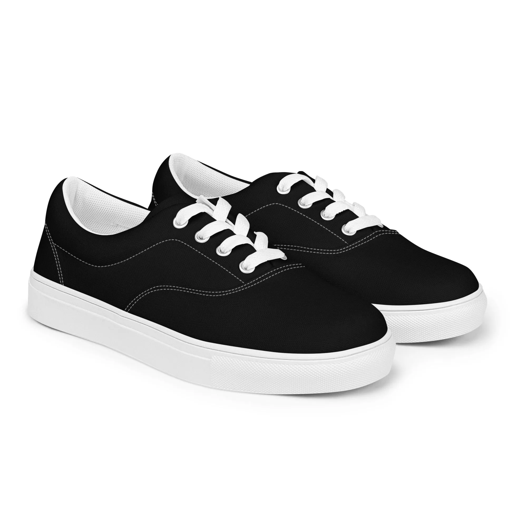 Black Solid Color Men's Sneakers, Solid Sleek Black Color Best Designer Men’s Lace-up Low Top Canvas Shoes (US Size: 5-13)