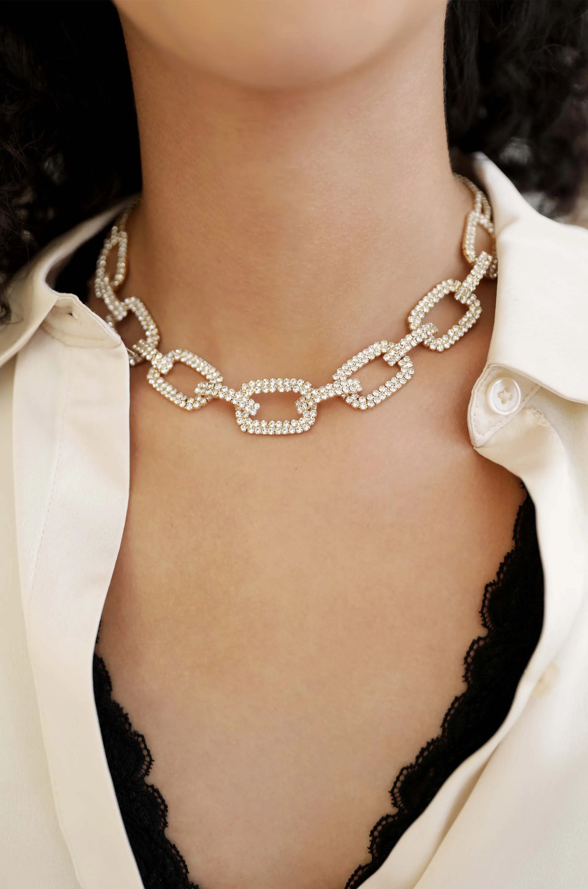 Bold Crystal Links Collar Necklace