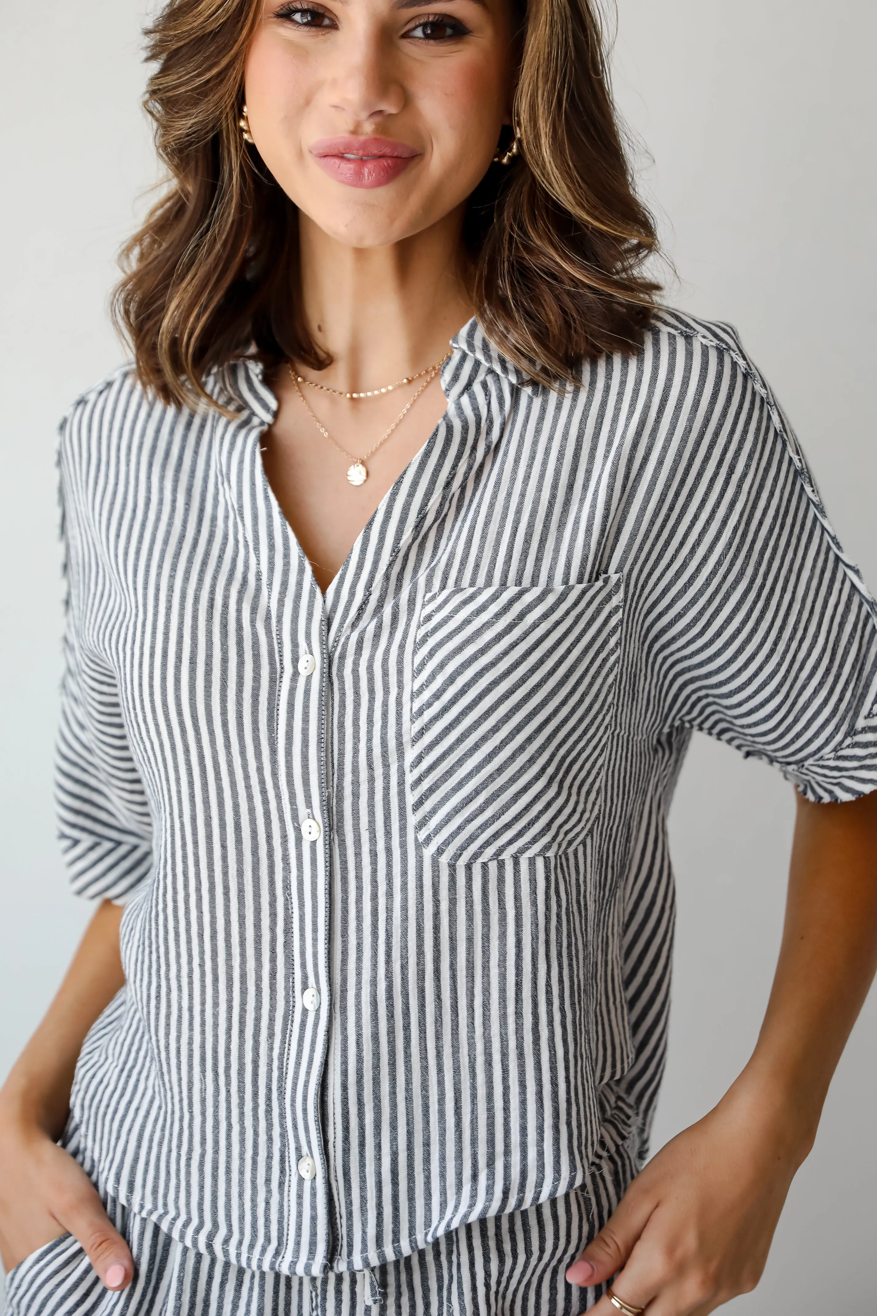 Bright Disposition Seersucker Blouse - DU DEAL