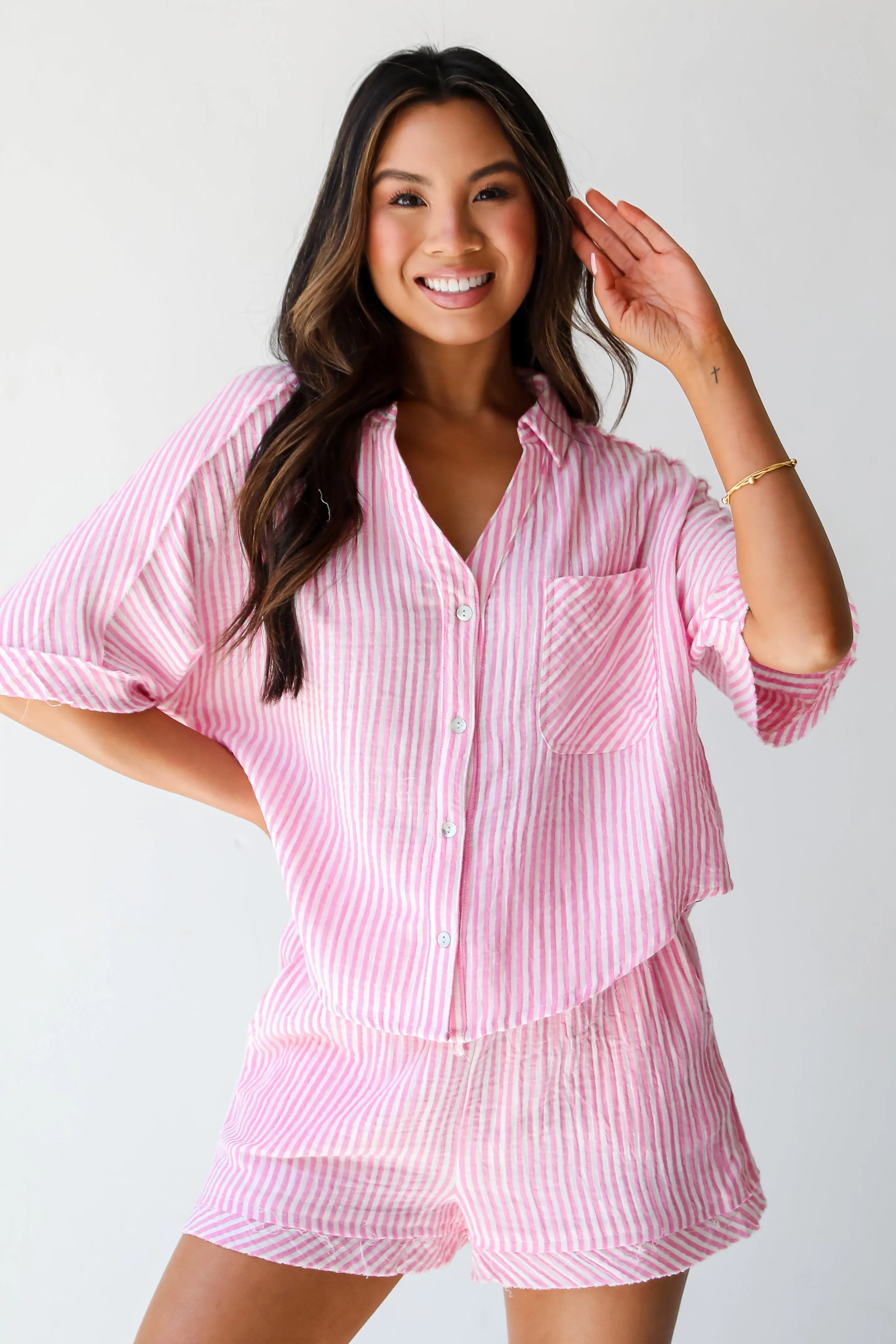 Bright Disposition Seersucker Blouse - DU DEAL