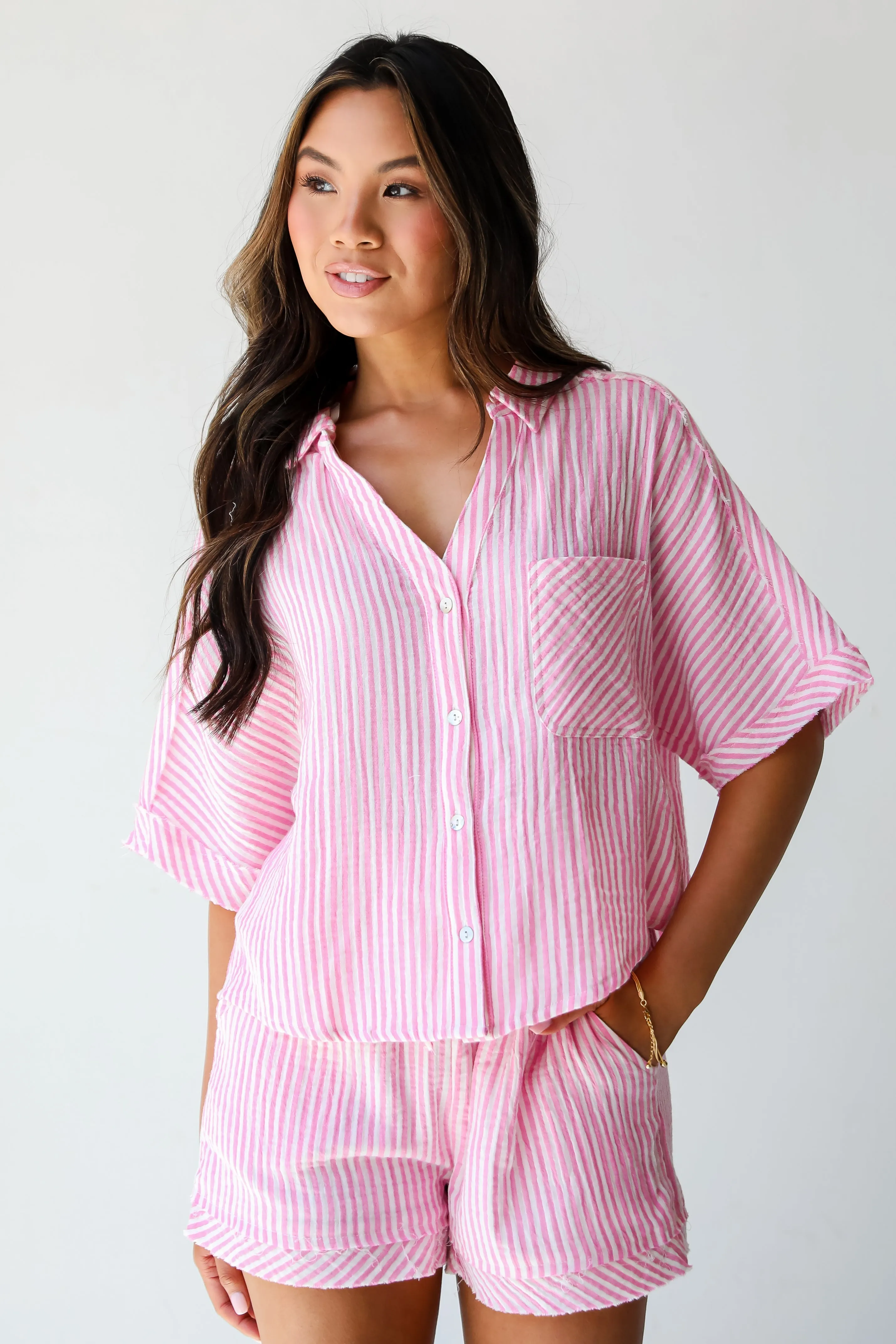 Bright Disposition Seersucker Blouse - DU DEAL