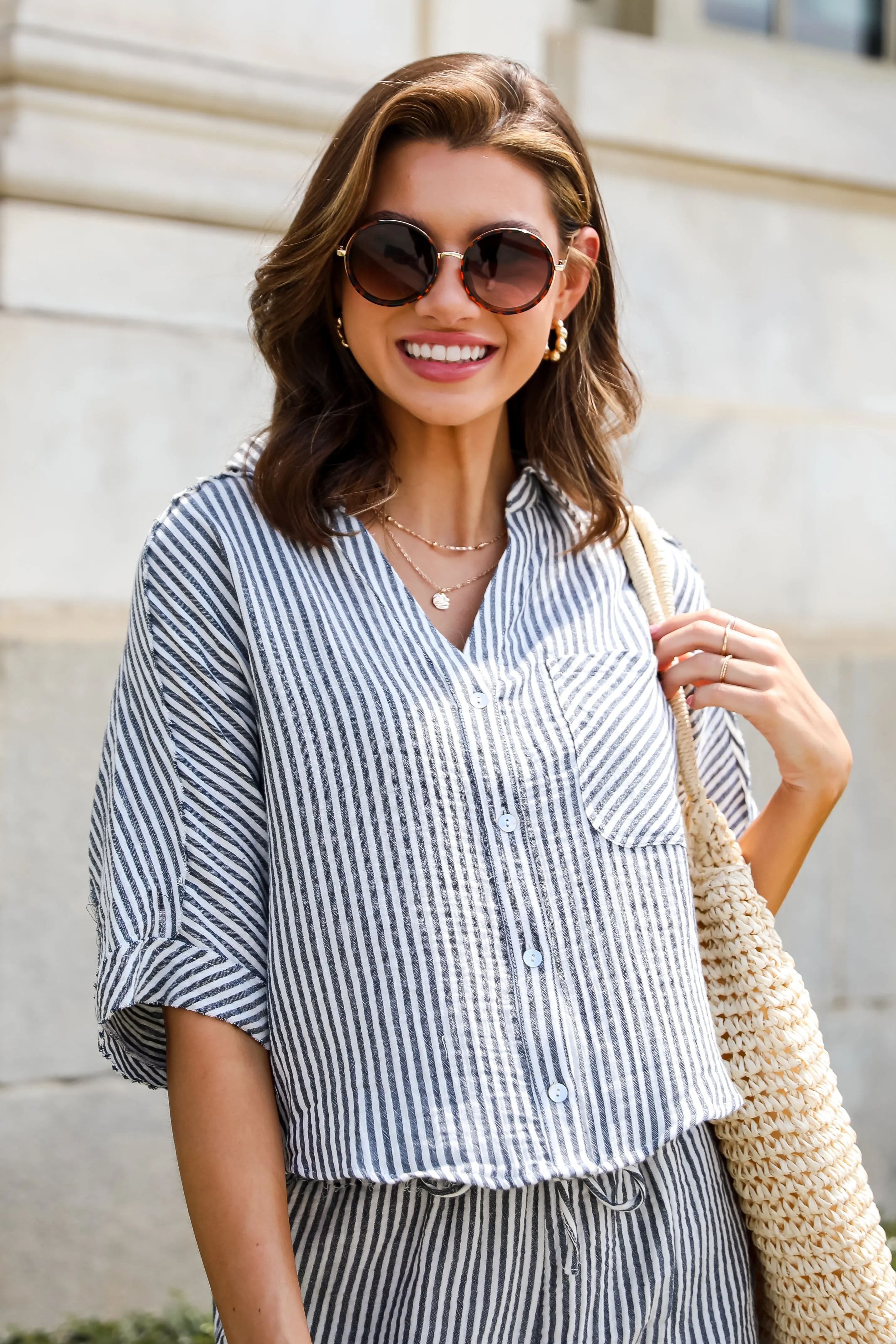 Bright Disposition Seersucker Blouse - DU DEAL