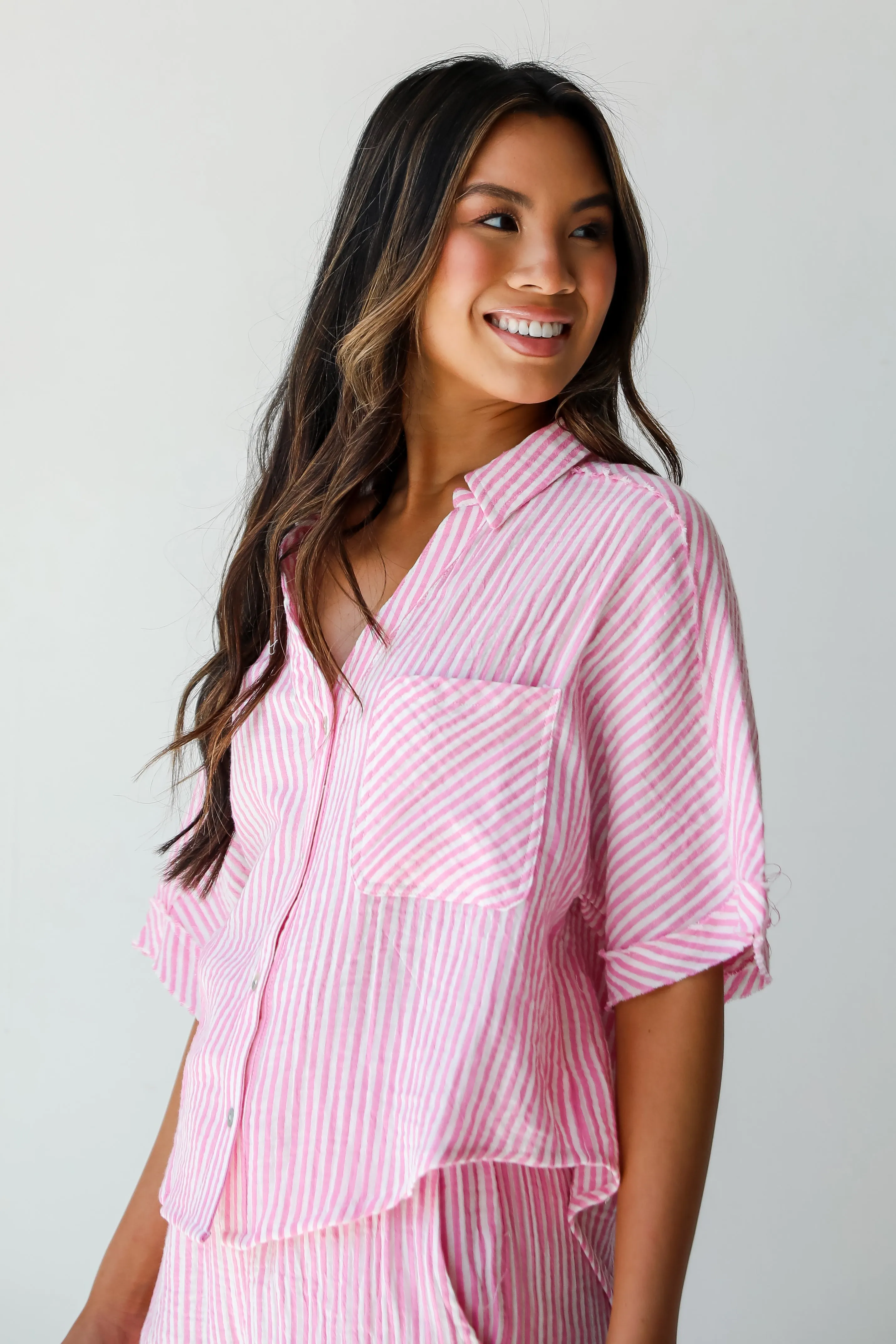 Bright Disposition Seersucker Blouse - DU DEAL