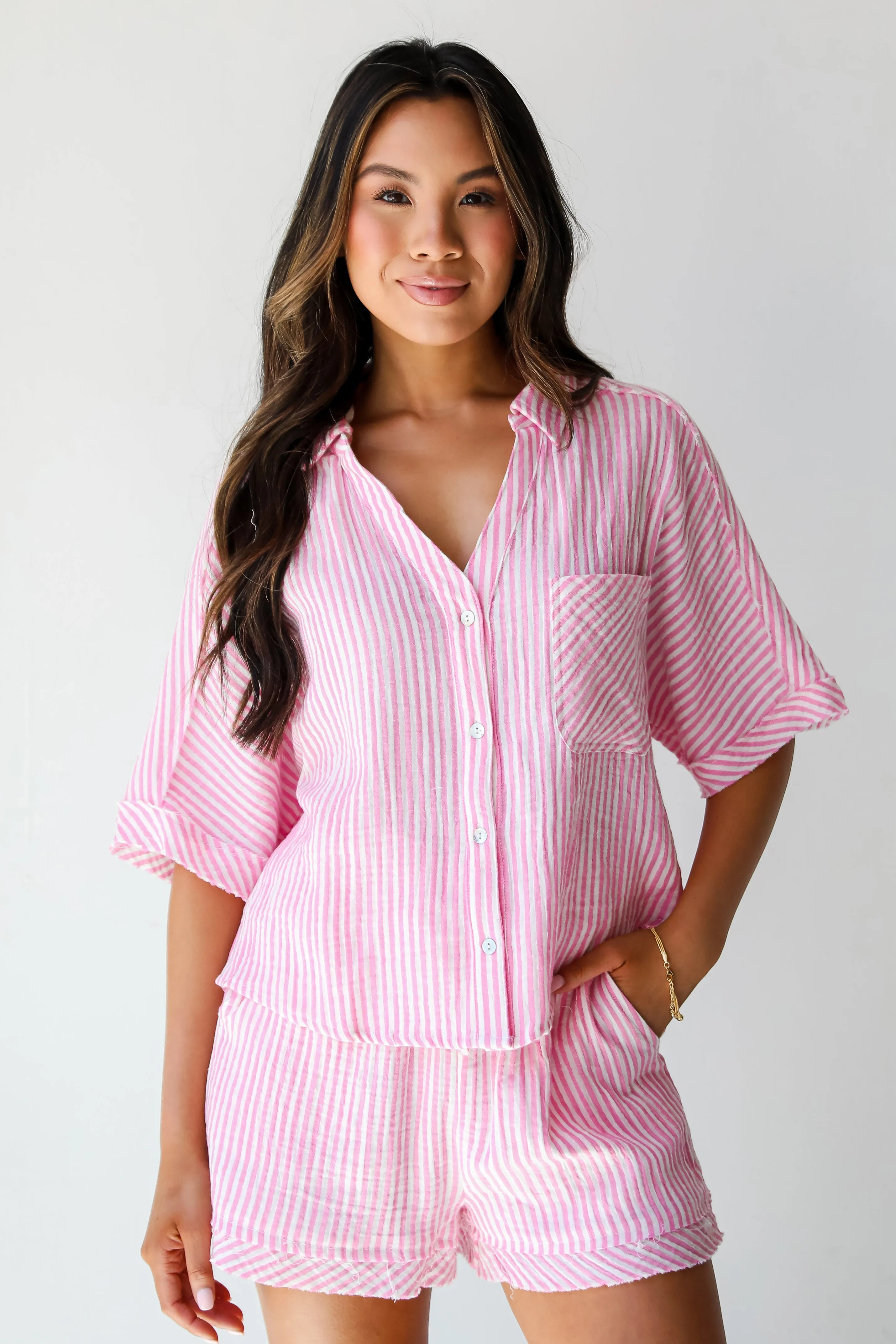 Bright Disposition Seersucker Blouse - DU DEAL