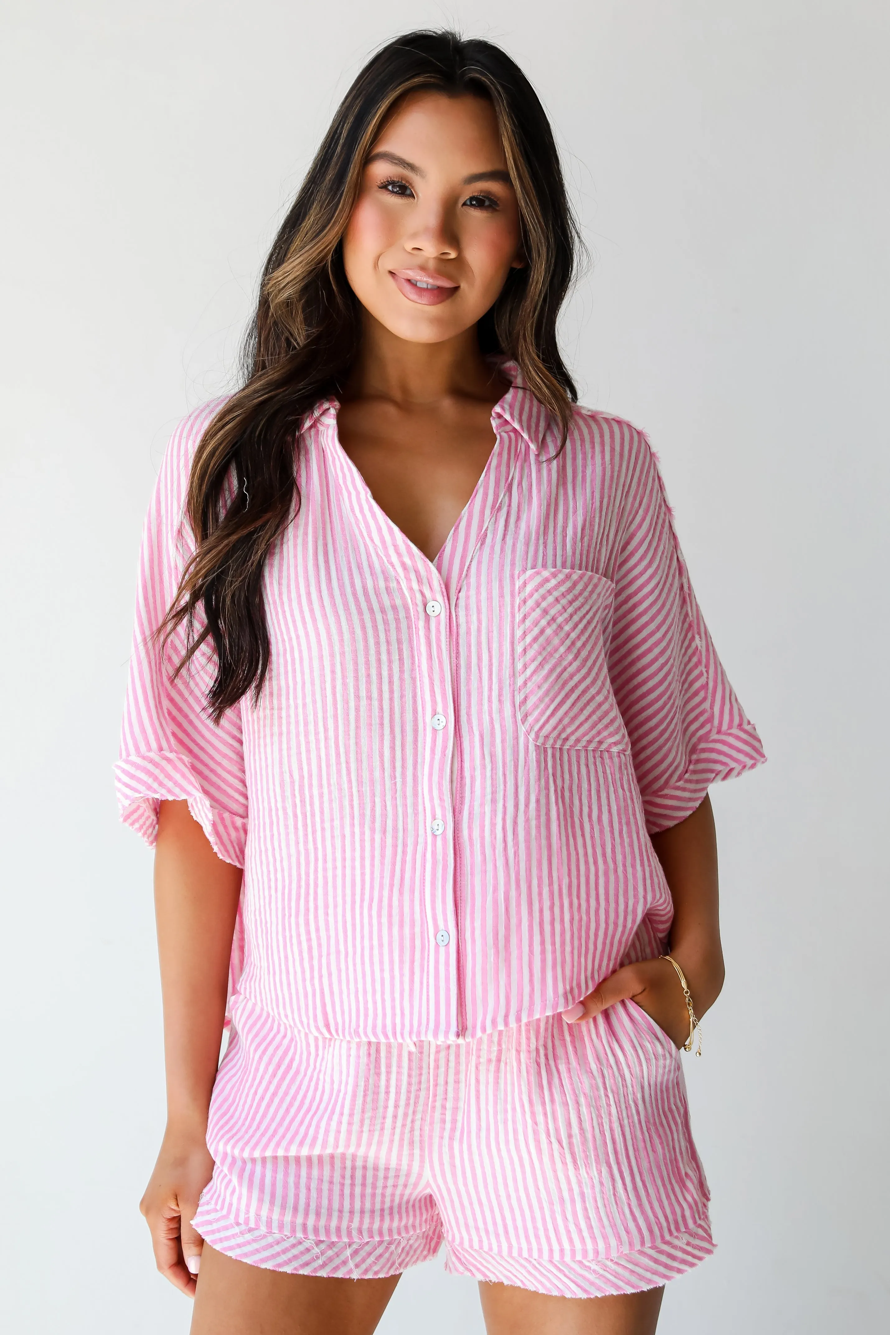 Bright Disposition Seersucker Blouse - DU DEAL