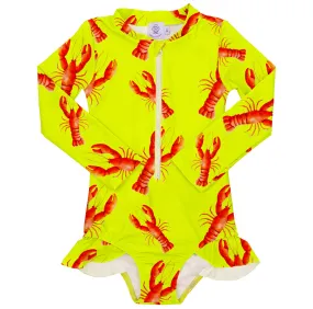 Bright Lobster Girls Long Sleeve Zip Swimmers