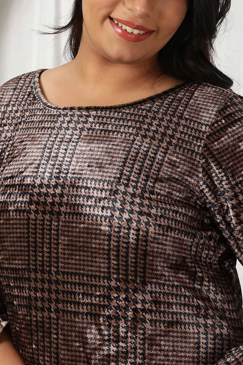 Brown Houndstooth Velvet Kurta