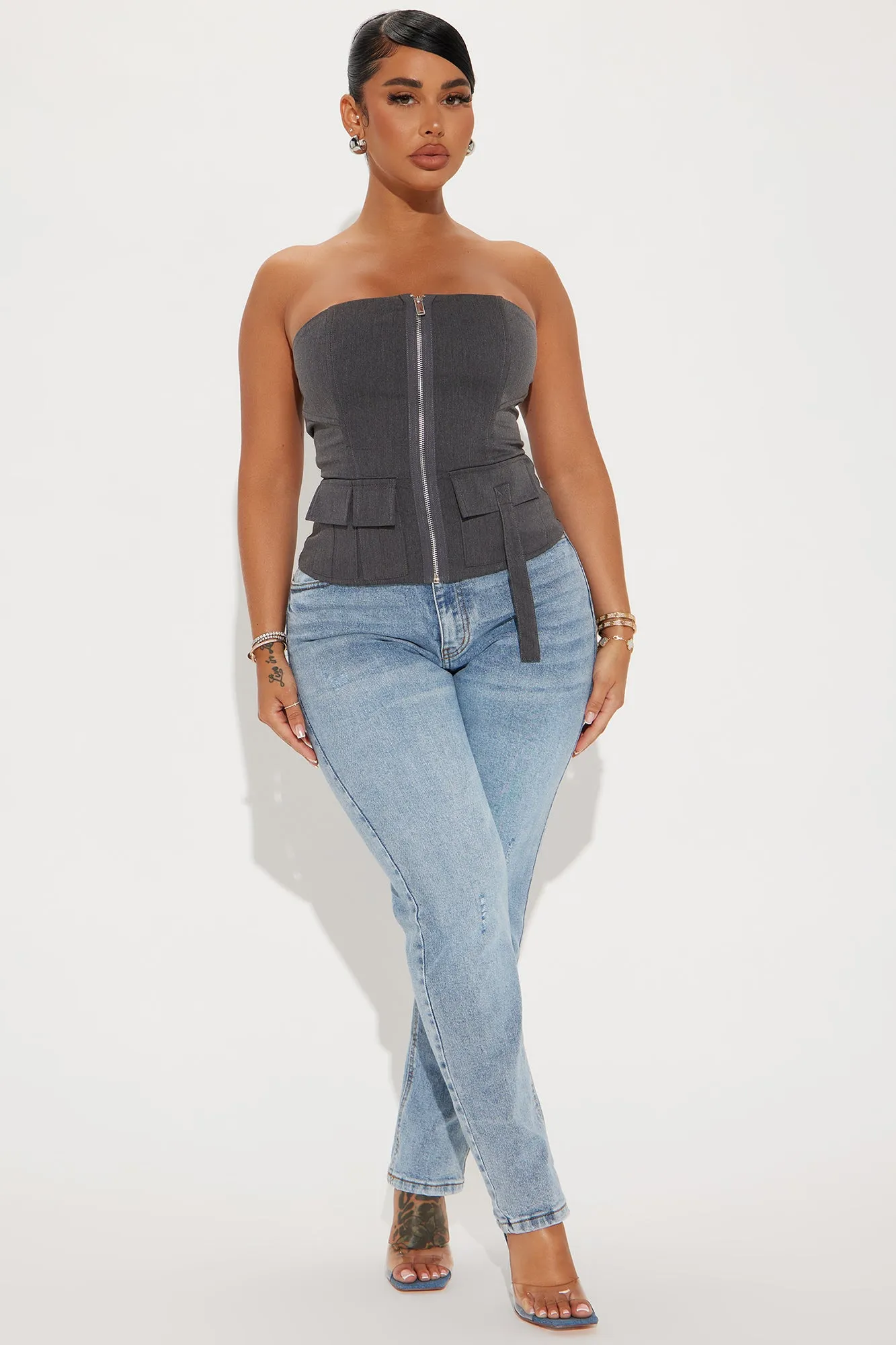 Business Chic Corset Top - Charcoal