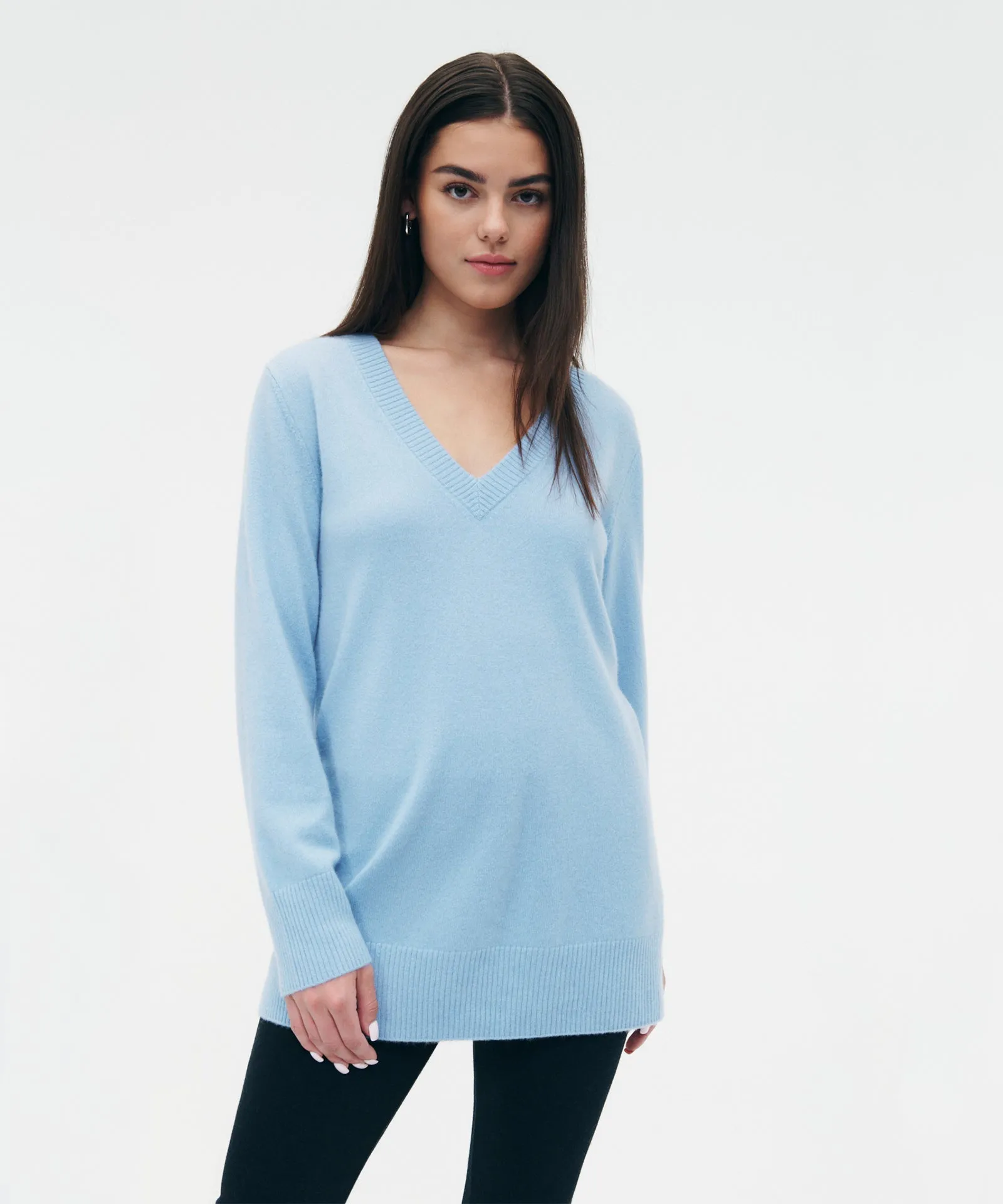 Cashmere Relaxed V-Neck Tunic Sweater