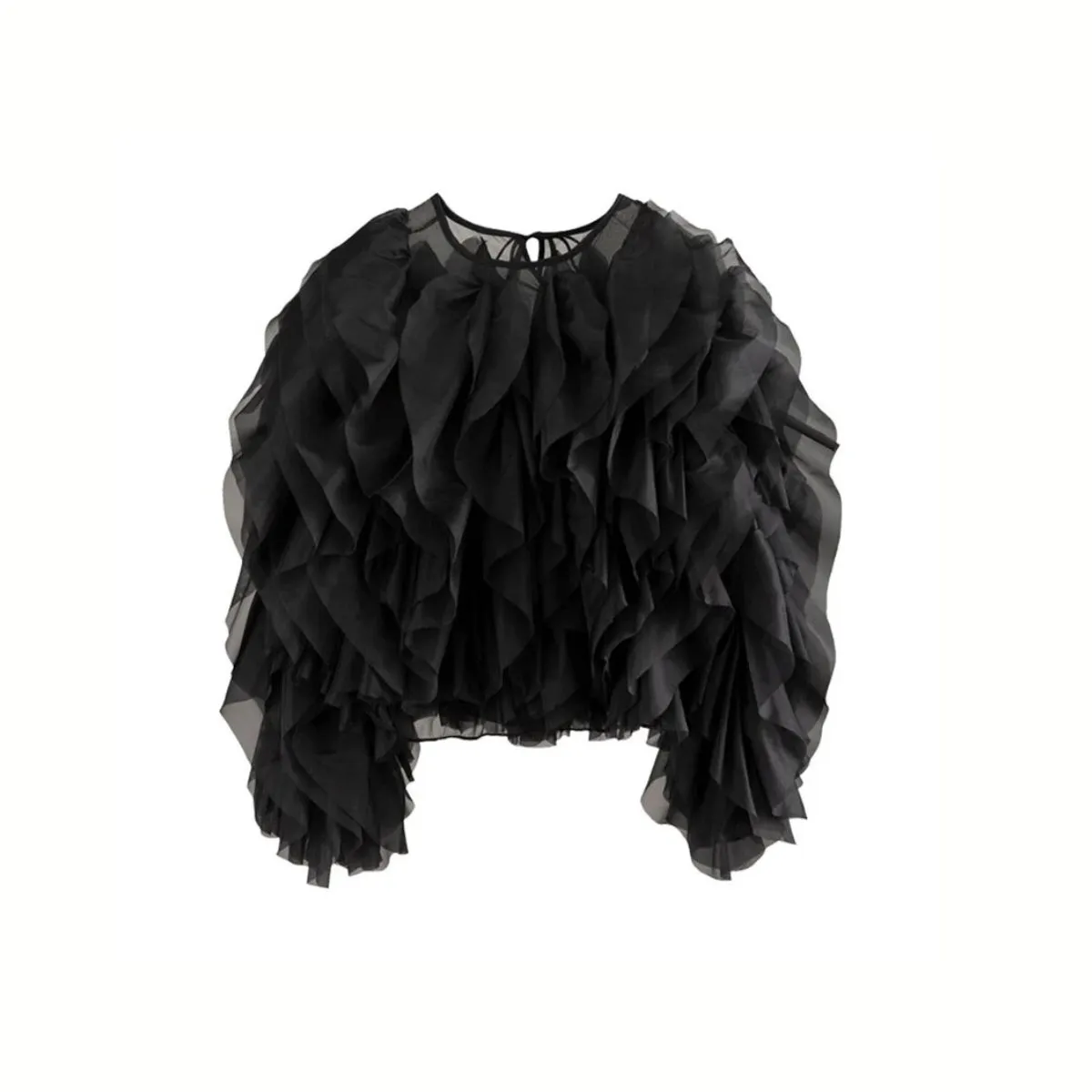 Chic Fluffy Black Blouse