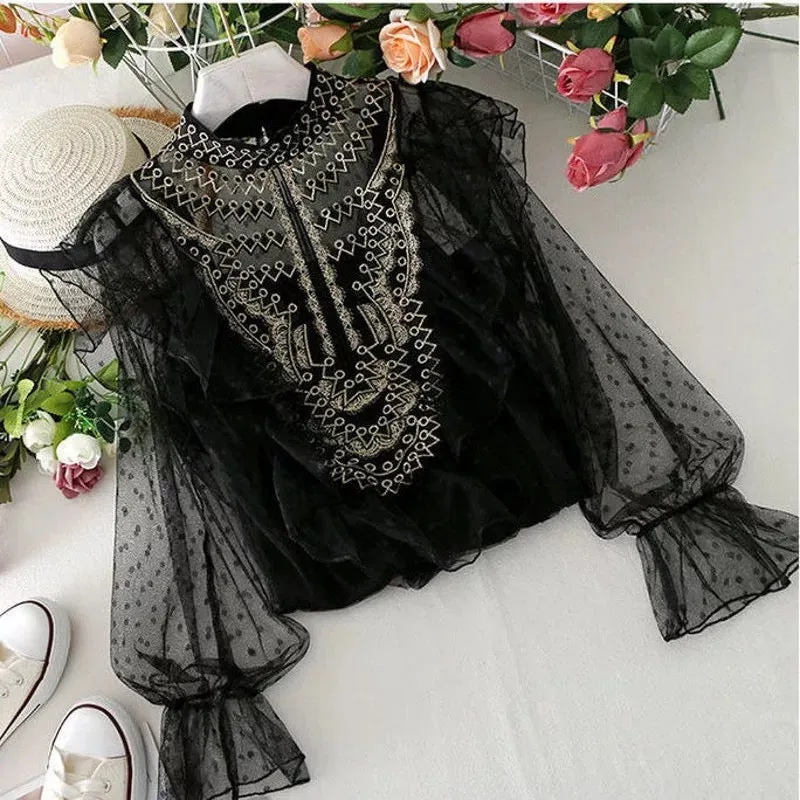 Chic Lace Patchwork Ruffles Blouse