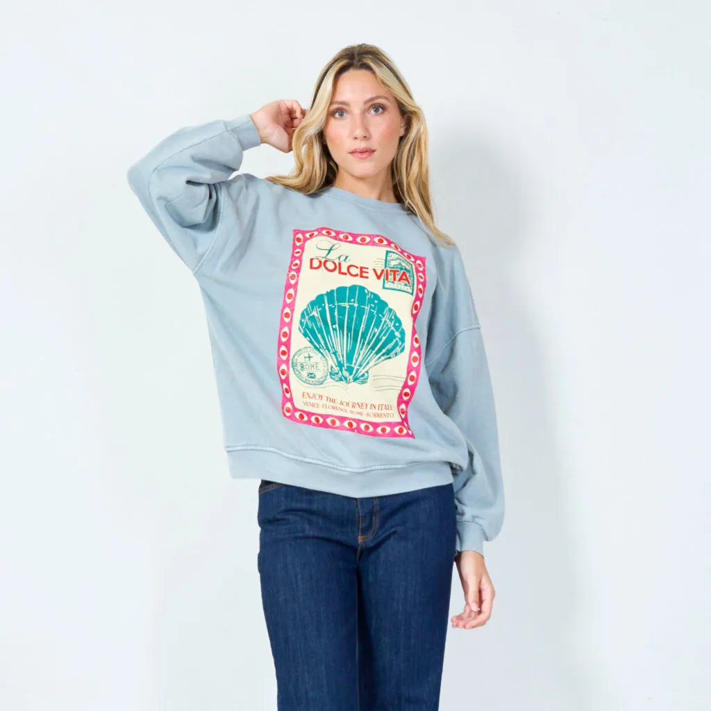 Chic vintage print sweatshirt wholesale