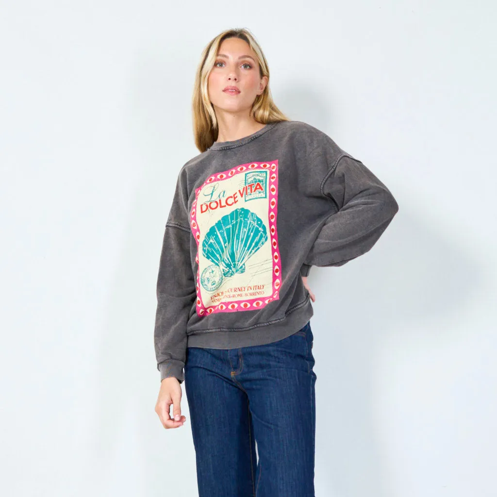 Chic vintage print sweatshirt wholesale