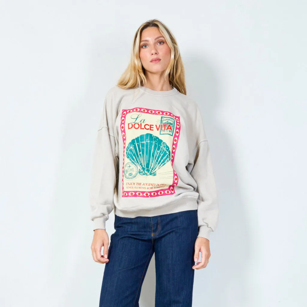 Chic vintage print sweatshirt wholesale