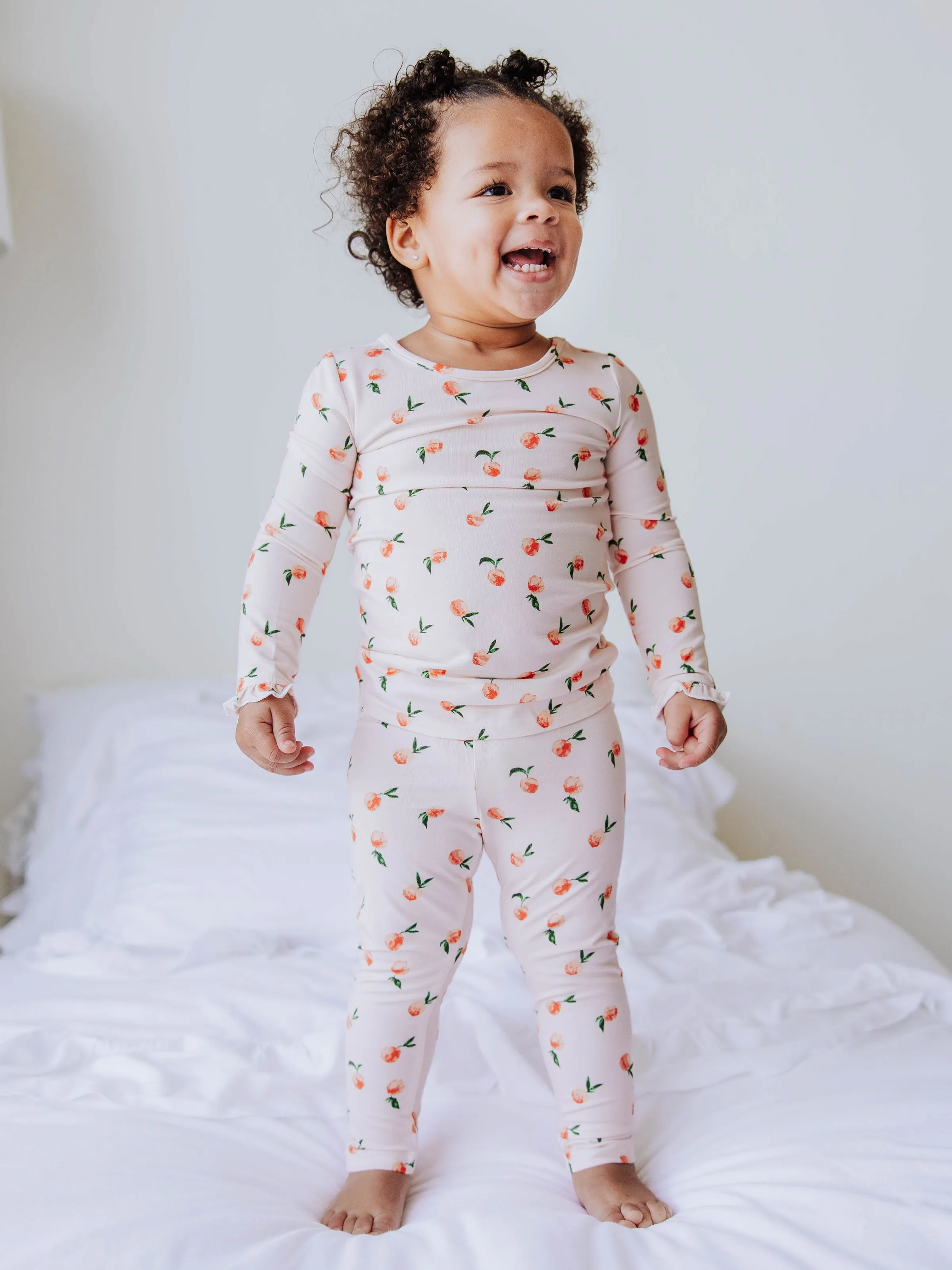 Cloud Fitted Ruffled Pajamas - Peaches