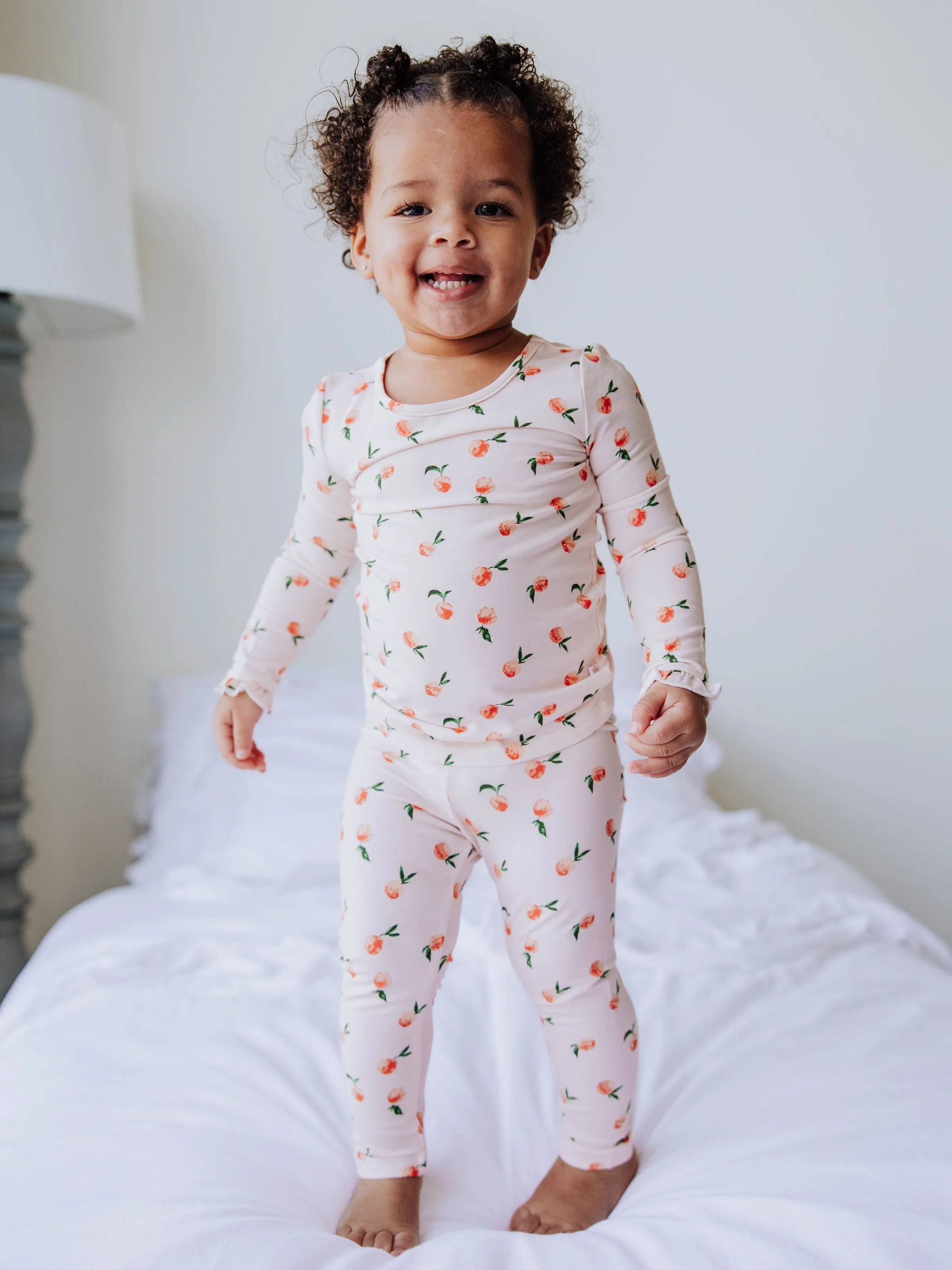 Cloud Fitted Ruffled Pajamas - Peaches