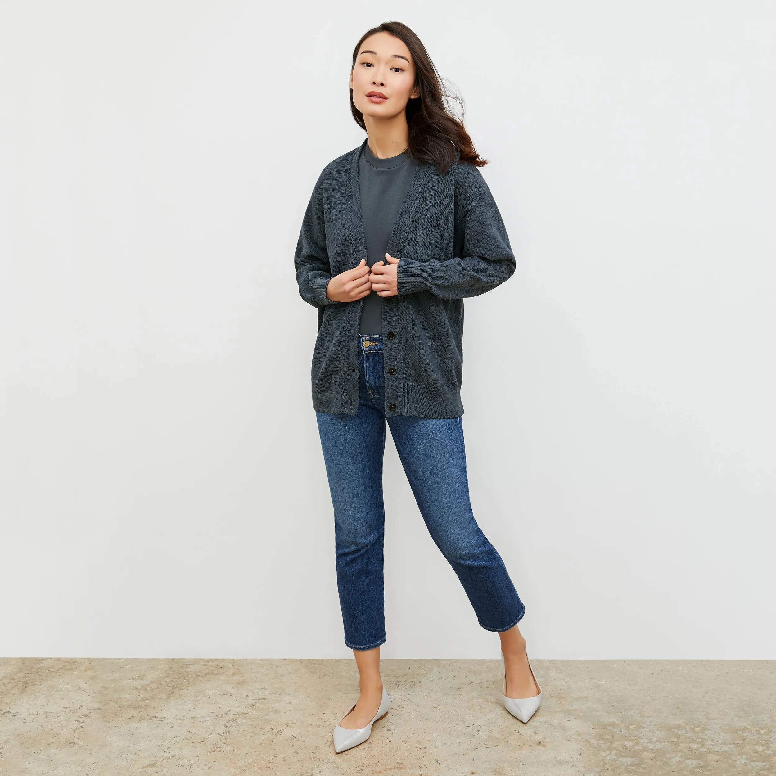 Cookie Cardigan - Sleek Cotton :: Dusty Indigo