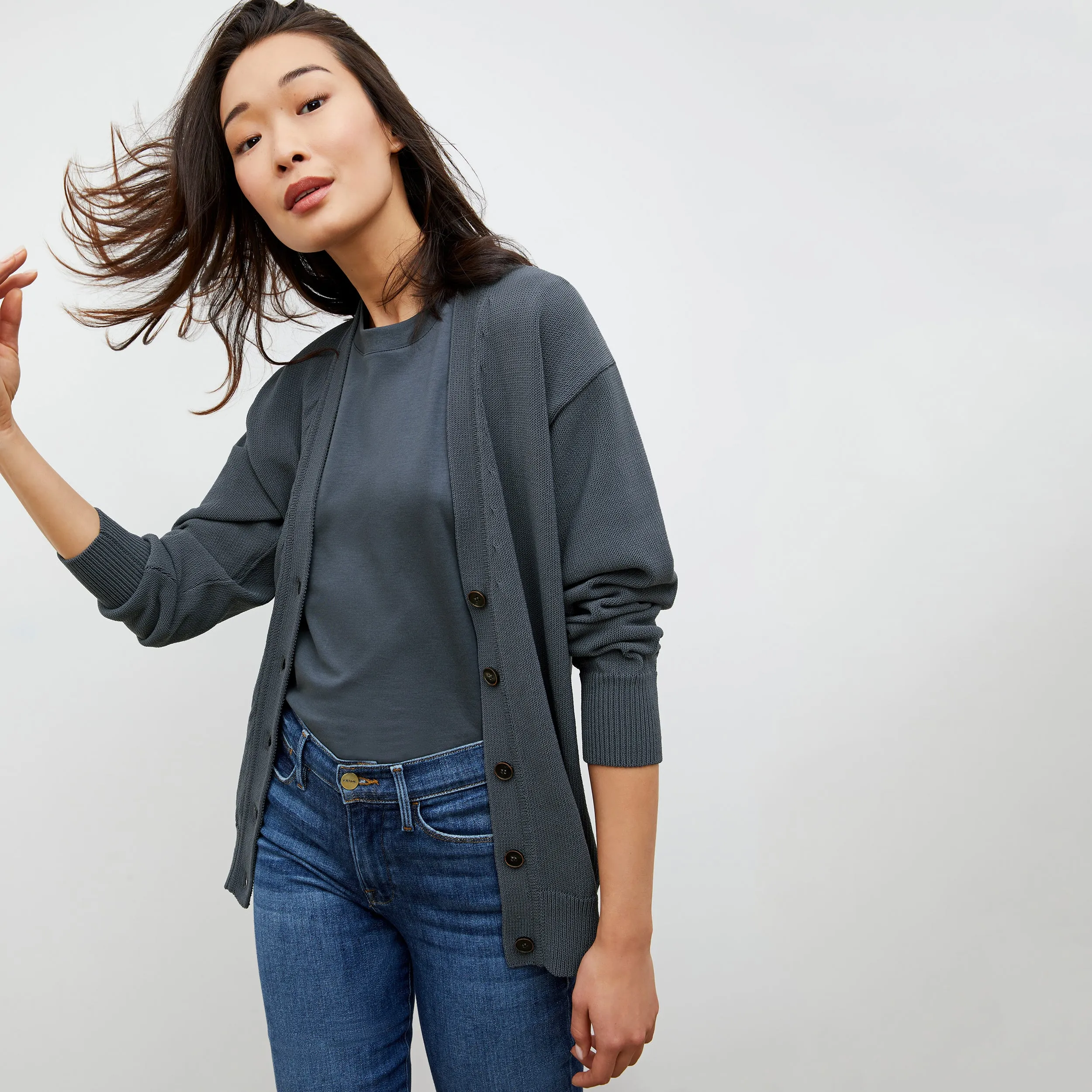 Cookie Cardigan - Sleek Cotton :: Dusty Indigo