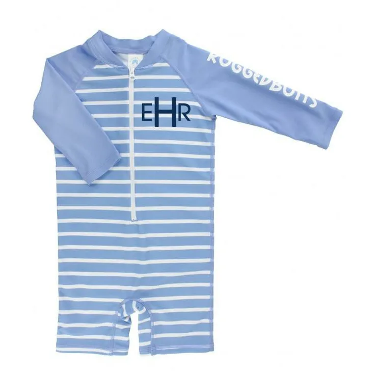 Cornflower Blue Stripe Rash Guard Bodysuit by Rugged Butts