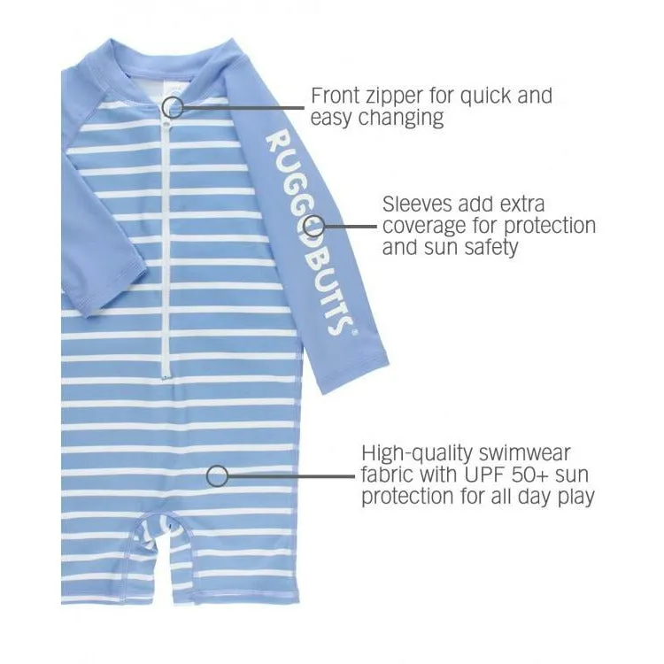 Cornflower Blue Stripe Rash Guard Bodysuit by Rugged Butts