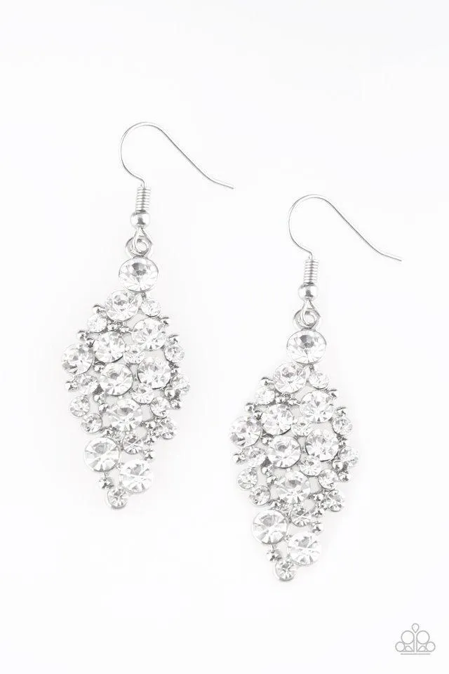 Cosmically Chic White Rhinestone Earrings - Paparazzi Accessories