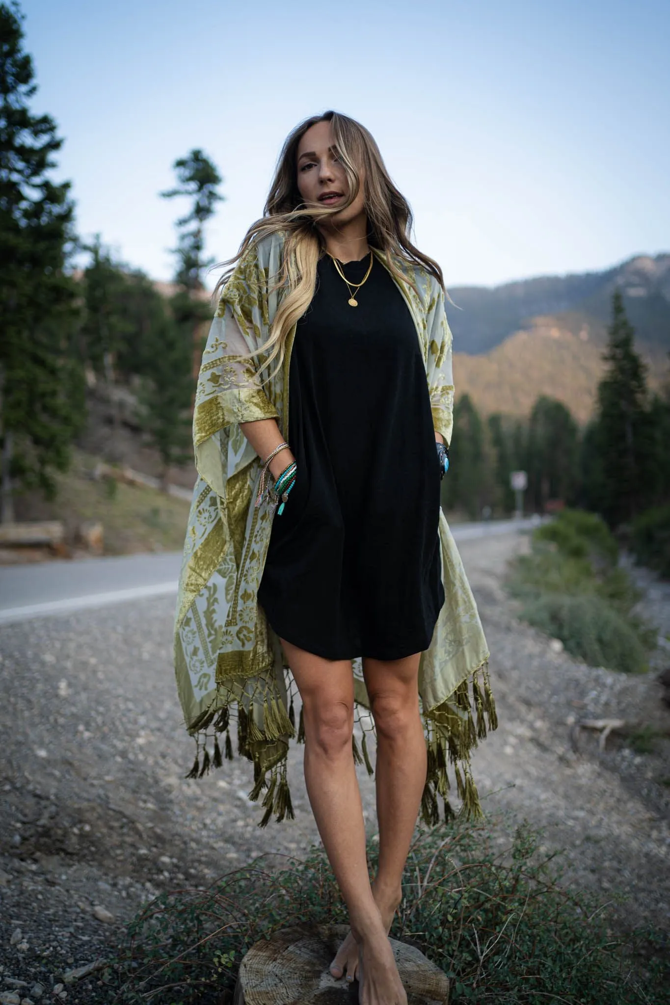 Crushin' On You Velvet Kimono - Olive