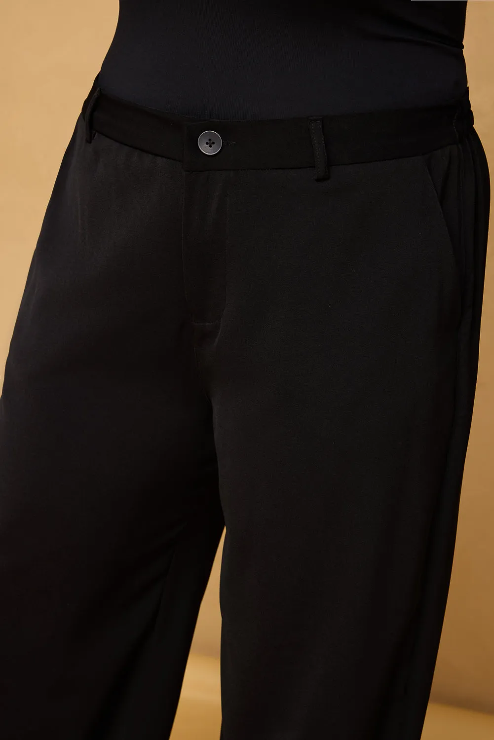 Curve Pitch Black Sleek Korean Pants