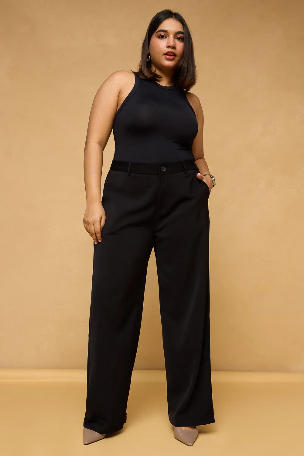 Curve Pitch Black Sleek Korean Pants