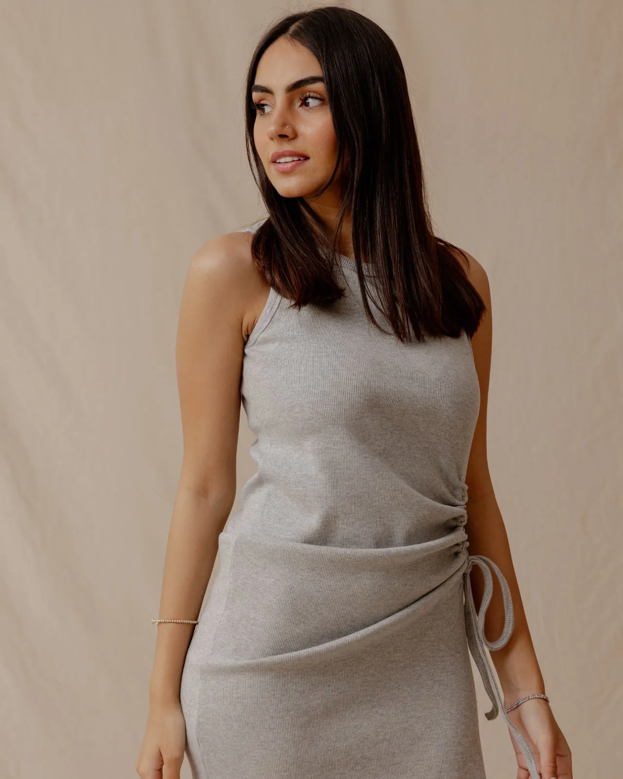 Drawstring Fitted Dress Grey