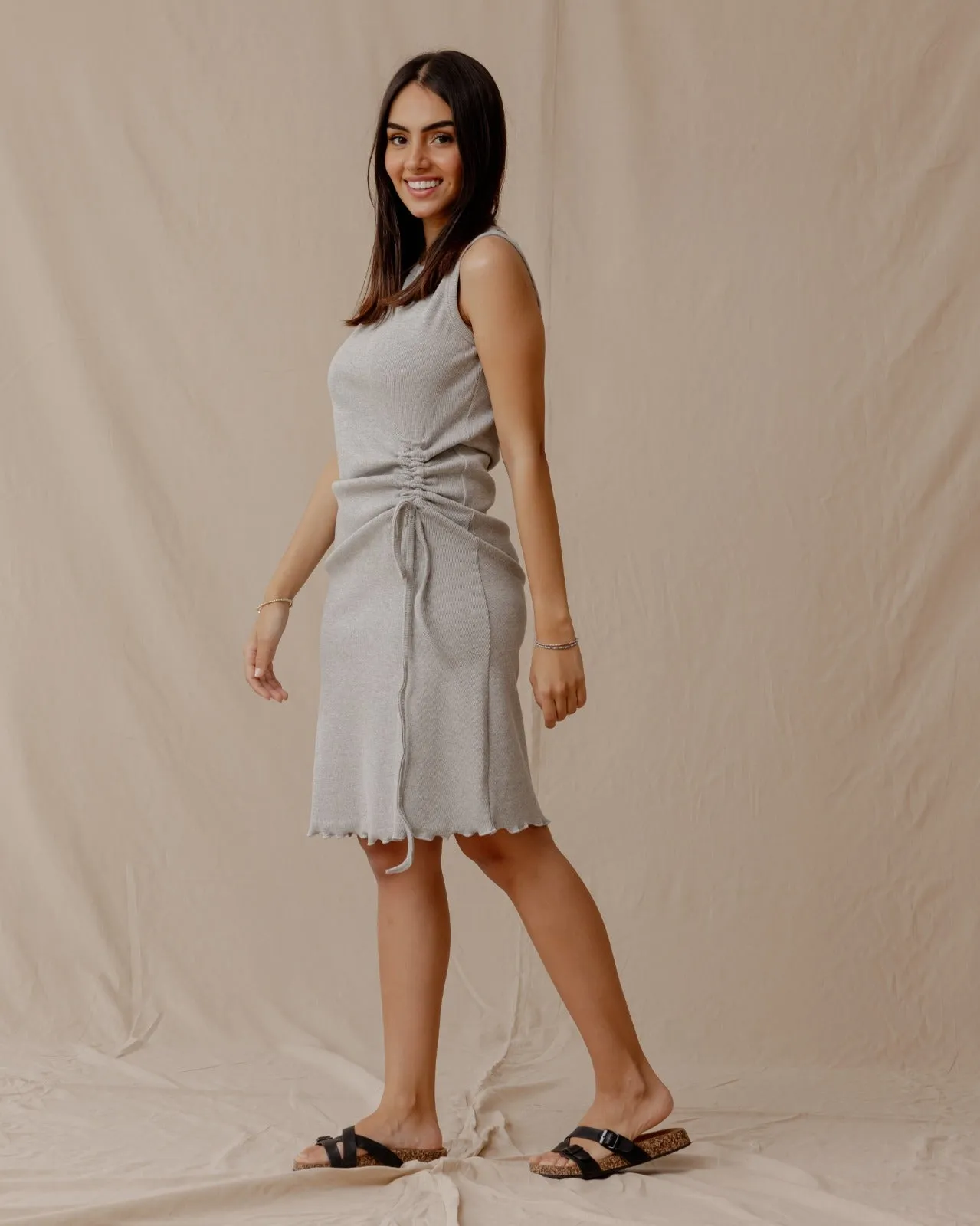 Drawstring Fitted Dress Grey