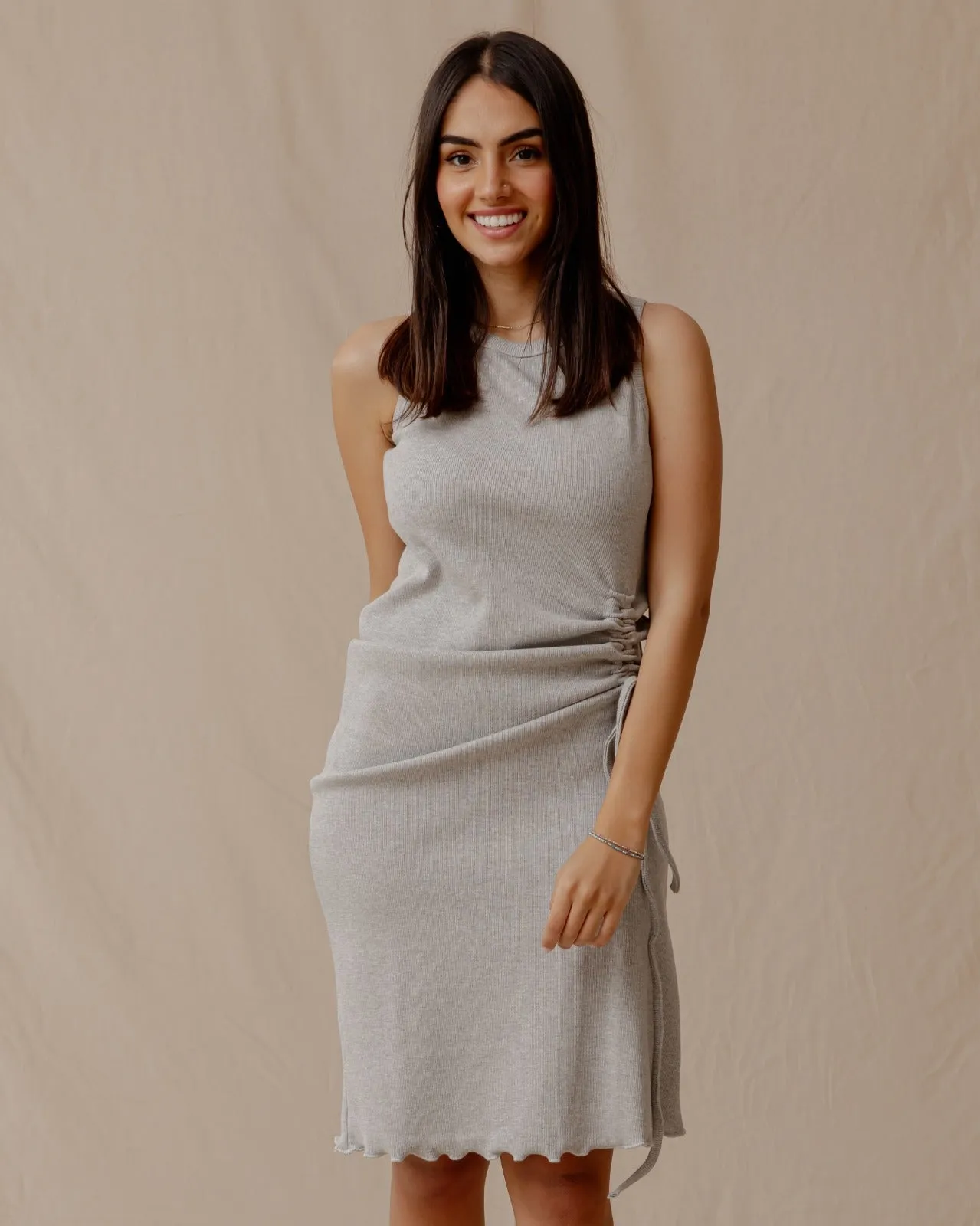 Drawstring Fitted Dress Grey