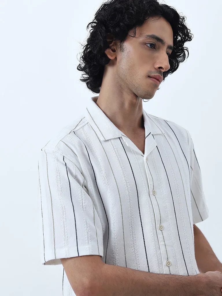 ETA White Striped Relaxed-Fit Cotton Shirt