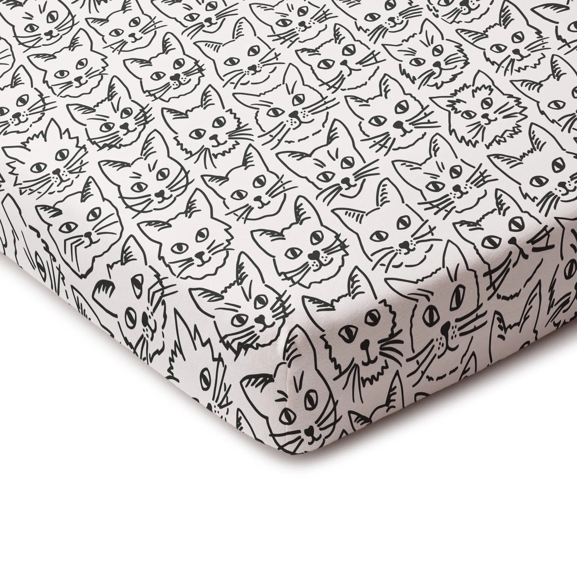 Fitted Crib Sheet - Kitties Black