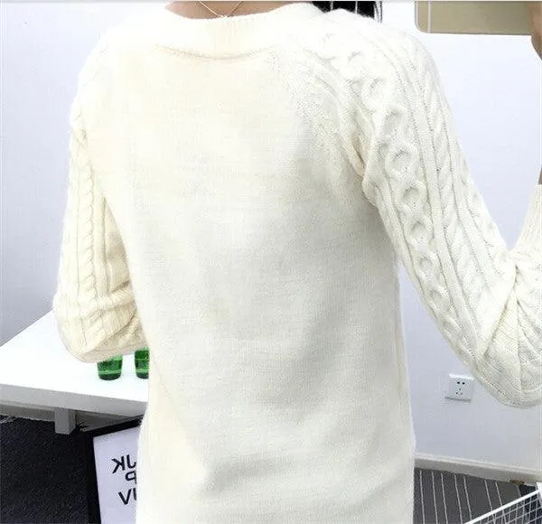 FITTED SWEATER WITH CABLEKNIT SLEEVES