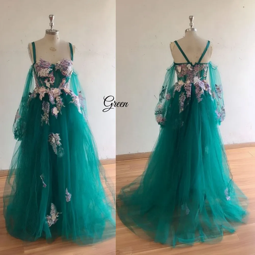 Floral Chic Puffy Tulle Evening Dress