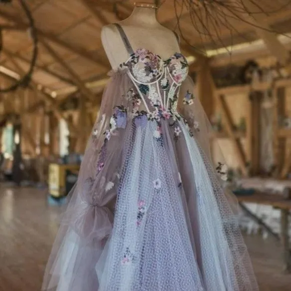 Floral Chic Puffy Tulle Evening Dress